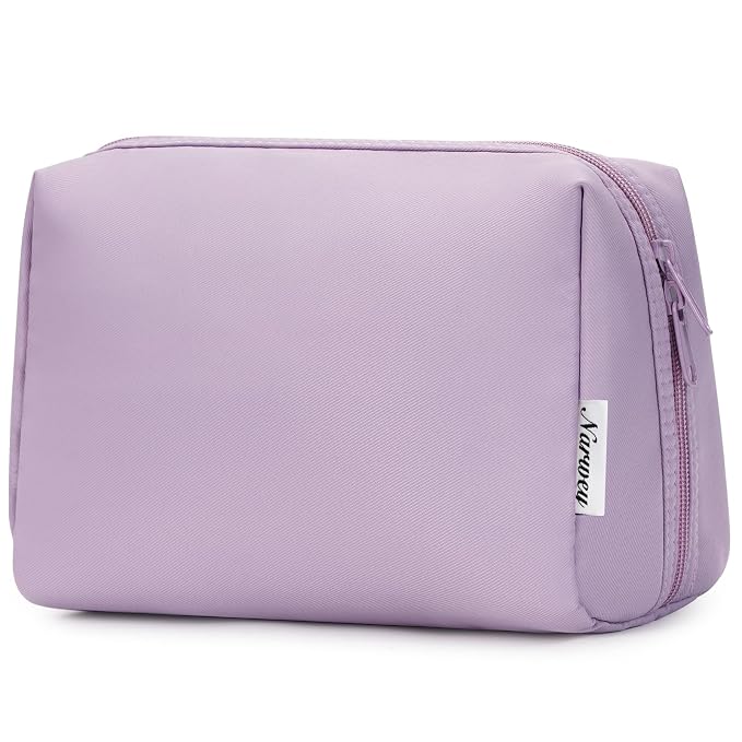 Narwey Cute Makeup Bag Travel Cosmetic Bag Organizer Toiletry Bag Make Up Bags with Compartments for Women Girls (Large, Purple)