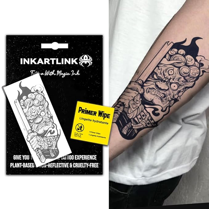 INKARTLINK Semi Permanent Tattoo, Creative Party Tattoo, Exquisite and Realistic Design, Interesting Tattoo Experience, Cruelty-free, Non-reflective, Waterproof (Prajna Warrior)
