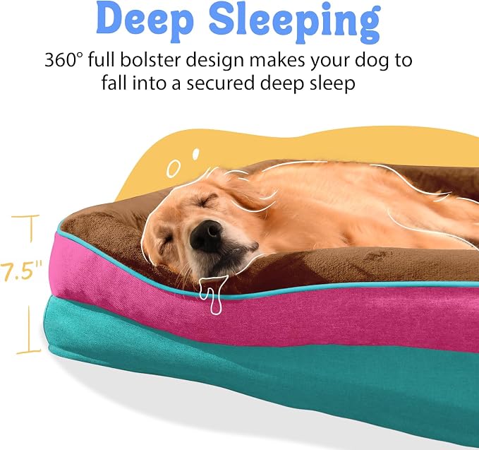 Waterproof Orthopedic XL Dog Bed for Large and Extra Large Dogs | Egg Crate Foam, 4-Sided Bolster Support, Waterproof Liner, Non-Slip Bottom, Machine Washable Cover, 42 x 30 Inch