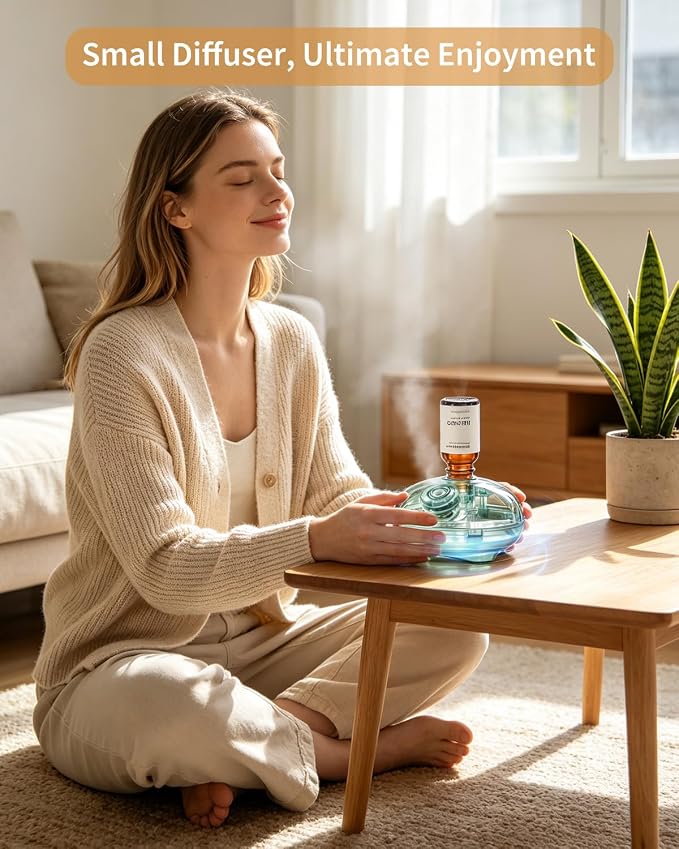 Waterless Essential Oil Diffuser with 12 x 10ml Hotel Fragrance Oils | Battery Operated, Cordless, Luxury Home Scents, Inspired by 5-Star Hotels, Aromatherapy Gift Set