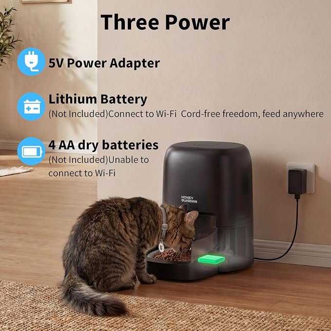 HoneyGuaridan RFID Automatic Cat Feeder,Collar Tag for Personalized Meal | 4.6L 5G WiFi Cat Food Dispenser with Cats Recognition,Diet Tracking and Anti-theft for Multi Pet Home and Different Diet