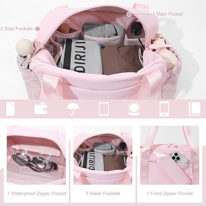Bucosd Small Gym Bag for Women, Mini Crossbody Gym Duffle Bag with Wet Compartment, Carry on Gym Tote Bag for Workout Dance Sport Travel (Medium-Pink)