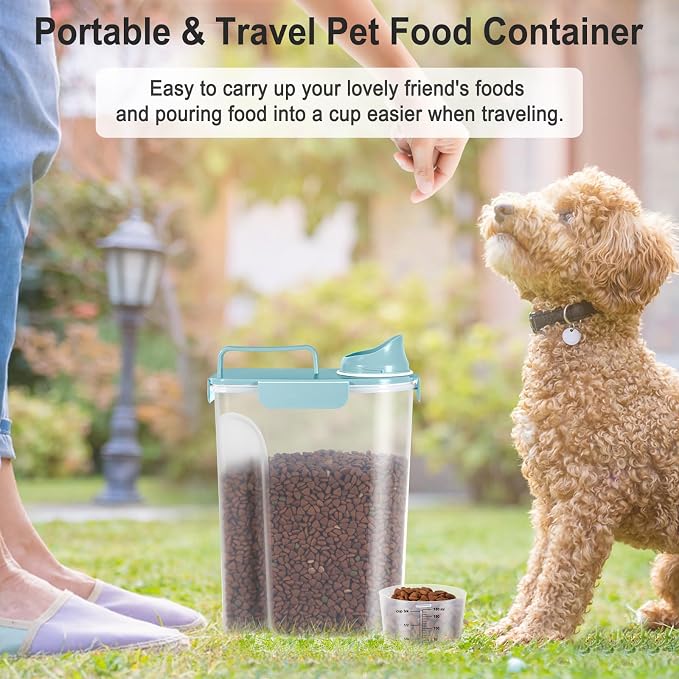 Dog Cat Food Storage Container with Cup (Light Blue, 5L)