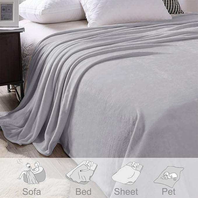 Exclusivo Mezcla Soft Fleece Blanket Twin XL Size for Bed, Light Grey | 90x66 Inches, Double-Sided Brushed Flannel, Lightweight Plush Cozy Blanket for Home Decor, All Season, Machine Washable
