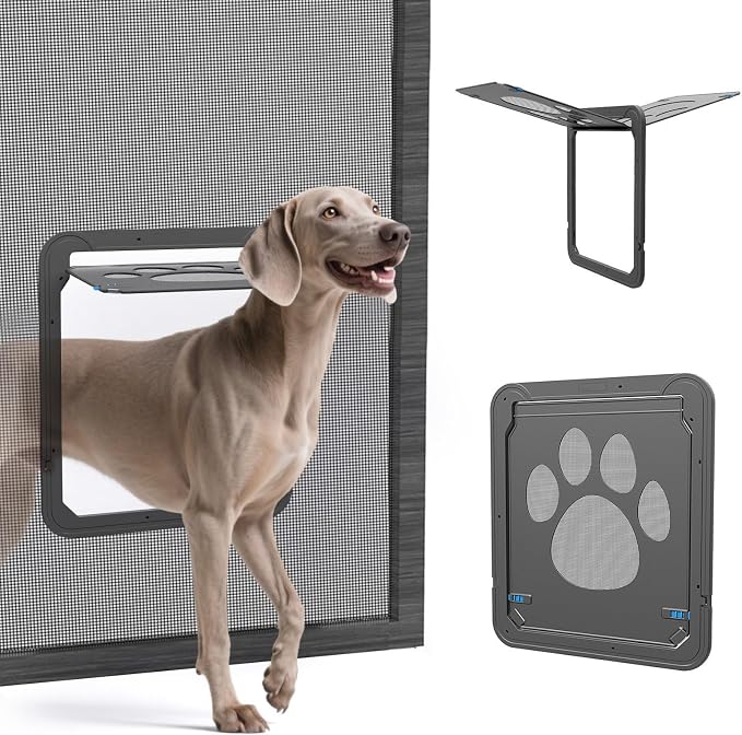 Large Dog Door for Screen Door, 12"×14" Pet Screen Door Magnetic Closure Dual-Side Lockable Pet Door for Medium to Large Dogs, Easy to Install, Black