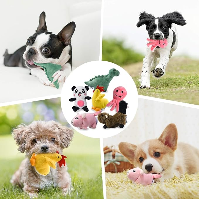 Squeaky Plush Dog Toy 6 Pack for Puppy, Small Stuffed Puppy Chew Dog Toys | Stuffed Animal Puppy Toys, Bulk with Squeakers, Cute Soft Pet Toy for Small Medium Size Dogs