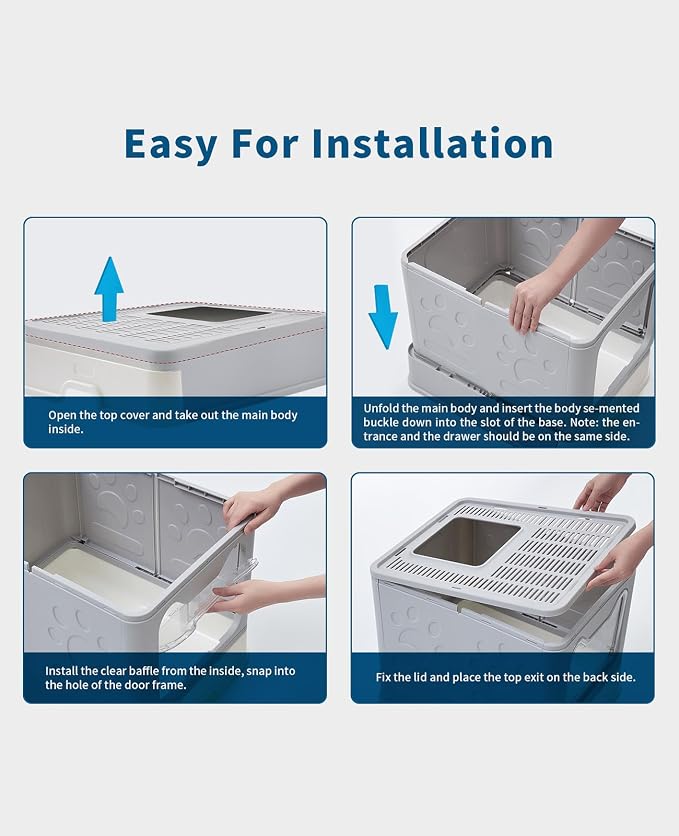 Medario Cat Litter Box with Litter Mat and Scoop (Grey) | Large Covered Litter Box with Lid, Enclosed Kitty Box, Front Entry Top Exit, Odor Control, Easy to Clean