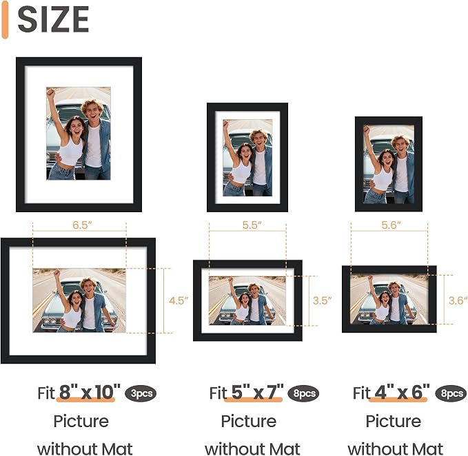 upsimples Picture Frames set of 19, Including 8x10, 5x7, 4x6 Black Frame | Multi Picture Frames Collage Wall Decor, Gallery Wall Frame Set, Gift For Christmas, Mothers' day, Wedding, Dorm, Living Room