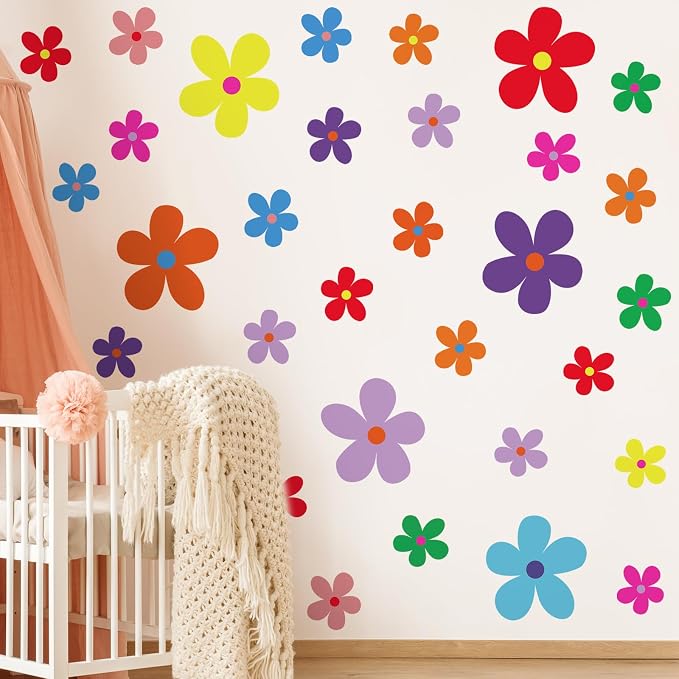 TaoBary 12 Sheet Daisy Wall Sticker Decal,Vivid Color,Exquisite Style | Big Flower Wall Sticker, Pink White Floral Decal, Daisy Bedroom Room Decor, Removable Peel and Stick, Nursery Home Wall Decor