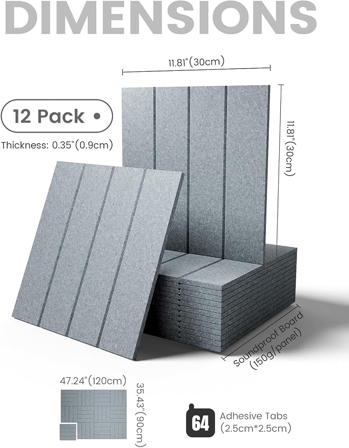 Fluxynara Felt Bulletin Board & Cork Board Alternative, Blue Gray | 48" x 36" Pin board, Removable Adhesive Tabs, Easy Install Without Wall Damage, For Home Office Decor