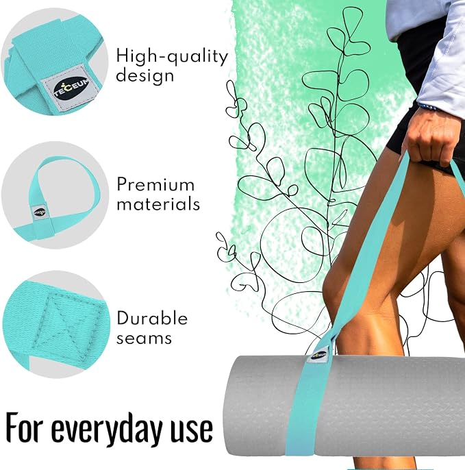 TECEUM Yoga Mat Strap – Extra Soft & Thick Cotton Carrier for All Mats | Adjustable Skin-friendly & Non-Slip Mat Holder Sling in 30+ Colors [Mat Not Included]