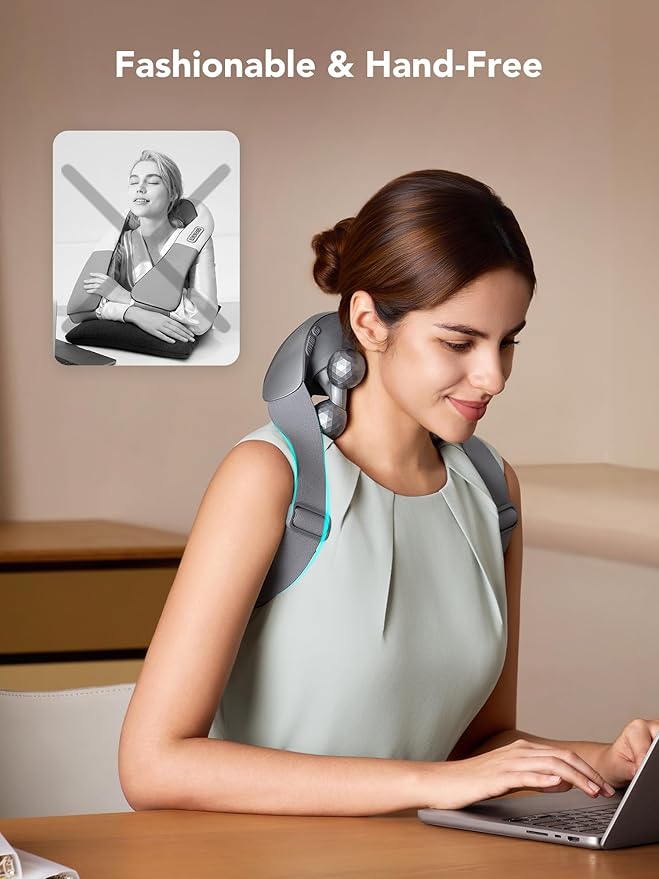 SKG Neck Massager for Pain Relief Deep Tissue Shiatsu Neck and Shoulder Cordless Massger with Heat Christmas Gifts for Men and Women Dad Mom Grandpa H7 Ultra Grey