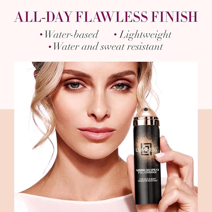 LUMINESS Airbrush Body Coverage - Tattoo Cover Up Makeup - Full Coverage Foundation for Face & Body - Water-Resistant, Long-Wear, Natural Radiant Finish, Light Deep