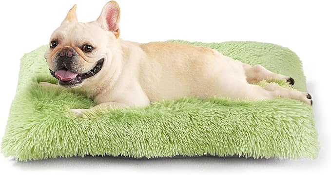 EHEYCIGA Fluffy Dog Crate Bed for Medium Dogs, Plush Crate Pad, Green | Calming Anti Anxiety Medium Dog Bed, Washable Soft Warm Faux Fur Crate Mat with Non-Slip Bottom
