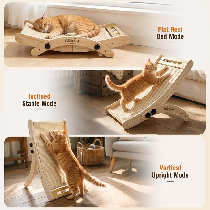 Large Sisal Cat Scratcher Bed, Sisal Cat Scratcher for Indoor Cats | Adjustable Cat Scratcher, dense sisal surface, built-in ball toy, draw cats to scratch, guard home furniture well