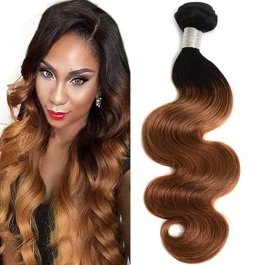 Ombre Human Hair Bundles Brazilian 1b/30 Two Tone Ombre Body Wave Human Hair One Bundle 12inch 100% Unprocessed Virgin Hair Bundles Weaves Extensions for Women