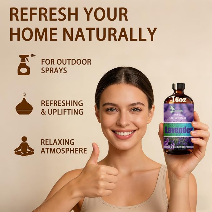 Lavender Essential Oil - Lavender Oil for Diffuser, 16 Fl Oz(480ml) | Candle Making, Soap Making, aroma, Strong Scent, Pure, Natural, Home Fragrance, Massage, Large Bottle