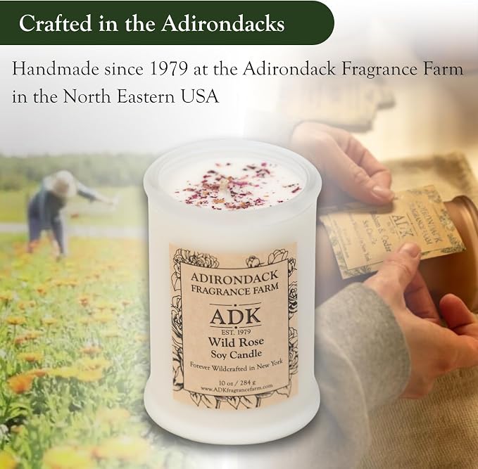 ADK Wild Rose Scented Candle, 10 Oz Aromatherapy Candle, Proudly Poured in The USA, Natural Wax for Relaxation and Home Décor, for Gift, Kitchen, and Living Spaces