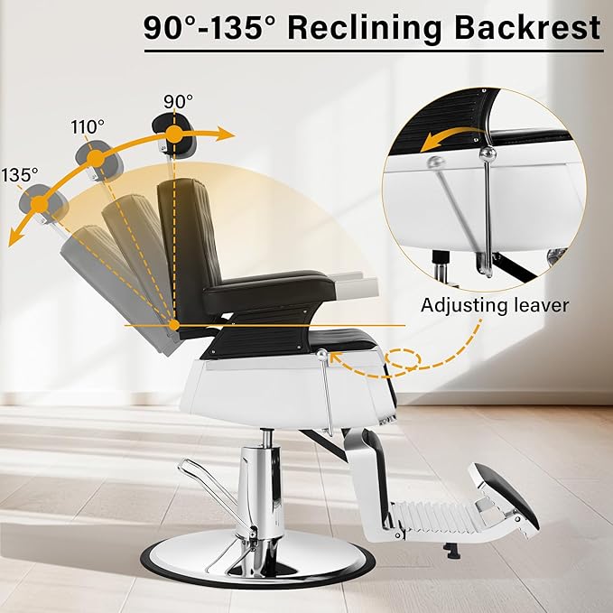 Heavy Duty Barber Chairs for Barbershop, Vintage Reclining Barbershop Chair, 360° Swivel Professional All Purpose Salon Hair Stylist Beauty Spa Shampoo Home Equipment with Removable Headrest, Black
