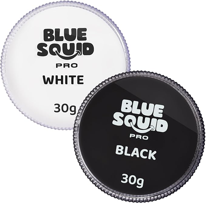 Blue Squid Face Paint Water Based Single Cake Professional Face & Body Paint - Water Activated, Kids Adults Face Painting for Costume, Halloween Makeup, Cosplay - Classic Black & White Face Paint 30g