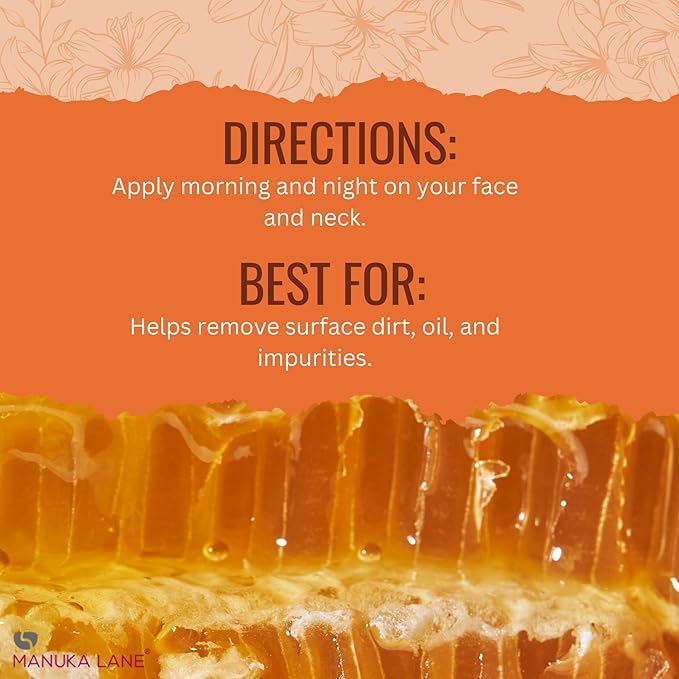 Manuka Lane Manuka Honey & Vitamin C Gel Cleanser for Face and Neck with Kiwifruit Extract | Carefully formulated to keep your skin Hydrating, Revitalising and healthy!