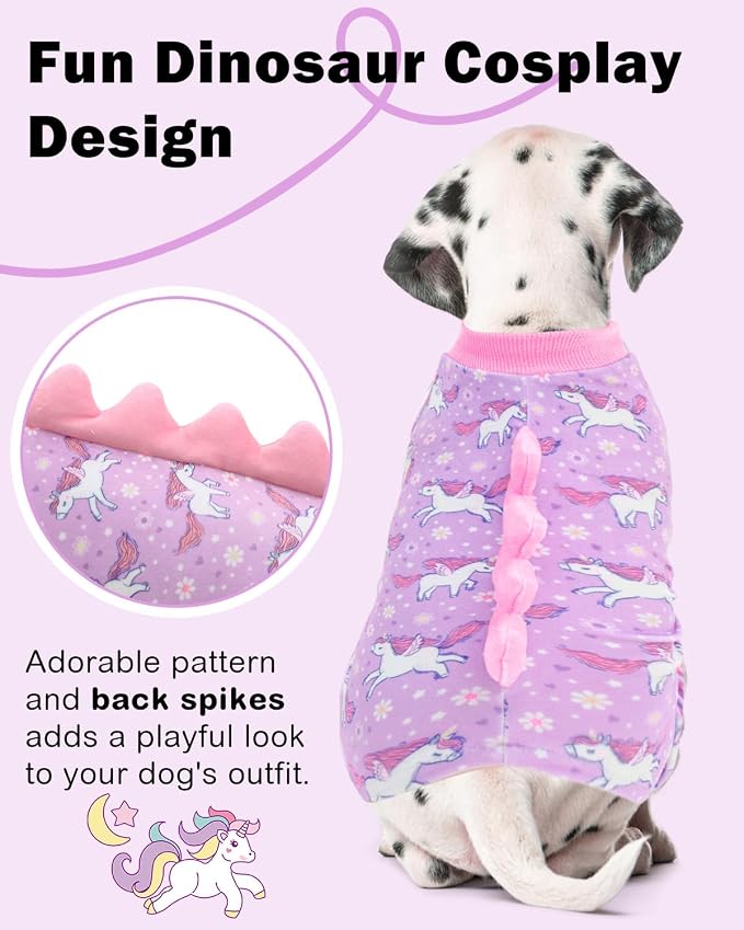 CuteBone Dinosaur Costume Dog Pajamas, Stretchy Spandex Crystal Velvet Sleepwear Coat for Small Dogs, Soft & Warm Pet Outfit Clothes for Cold Weather, Cozy Pullover Design COSP11M