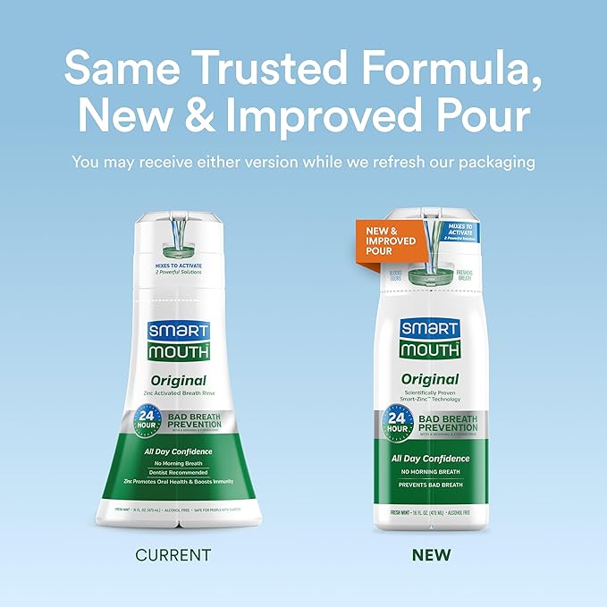 SmartMouth Original Activated Mouthwash - Adult Mouthwash for Fresh Breath - Oral Rinse for 24-Hour Bad Breath Relief with Twice Daily Use - Fresh Mint Flavor, 16 fl oz (2 Pack)