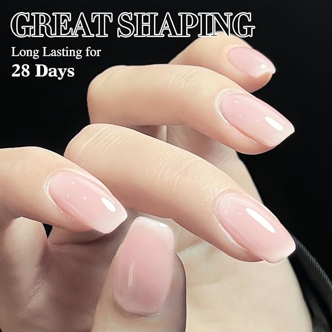 Double Rhythm Milky Pink Rubber Gel Nail Polish 15ml Nail Strengthener in a Bottle Nail Extension Hard Gel Soak Off Long Lasting Gel (Light Pink 8 in 1-4)