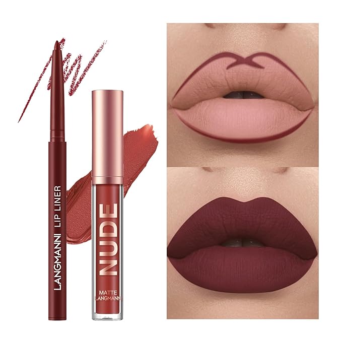 Jolilab 12Pcs Matte Lip Liner + Liquid Lipstick Set, One Step Velvety Nude Lip Stain Waterproof Long Wear High Pigment Lip Makeup Gift Set(Set B