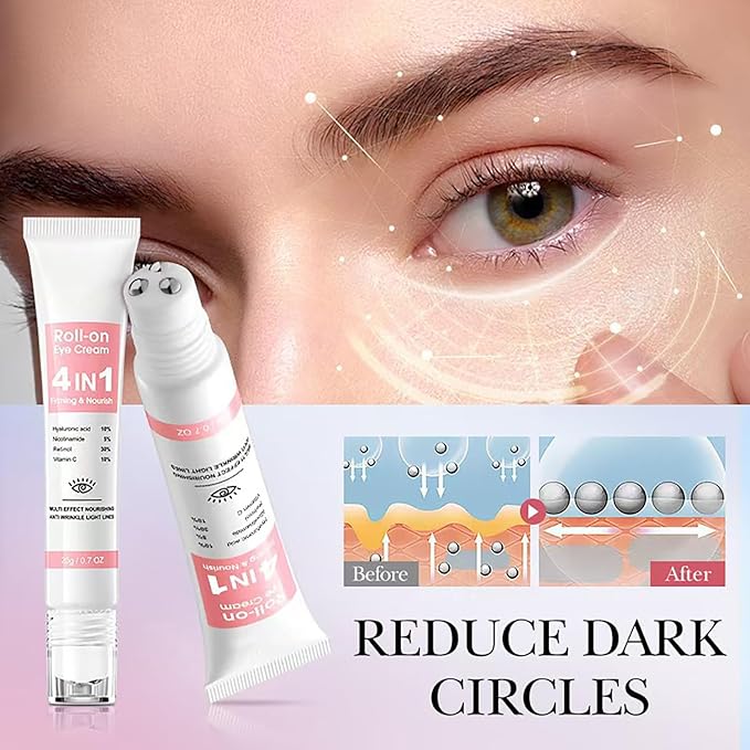 Retinol Eye Cream with 10% Hyaluronic Acid, 5% Nicotinamide, 30% Retinol, 10% Vitamin C for Puffy Dark Circles Wrinkles Eye Bags Fine Lines, Under Eye Cream with 360° Eye Roller Massage Ball