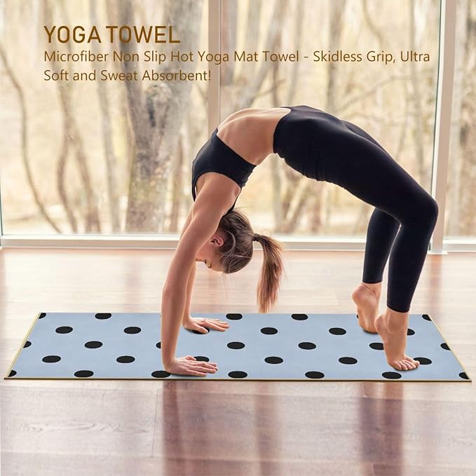 Blue Polka Dots Yoga Mat Towel, Sweat Absorbent Hot Yoga Towel with Non Slip Grip, Soft Yoga Blanket with Travel Bag for Workout, Gym, Pilates, Fitness - 73" x 27"