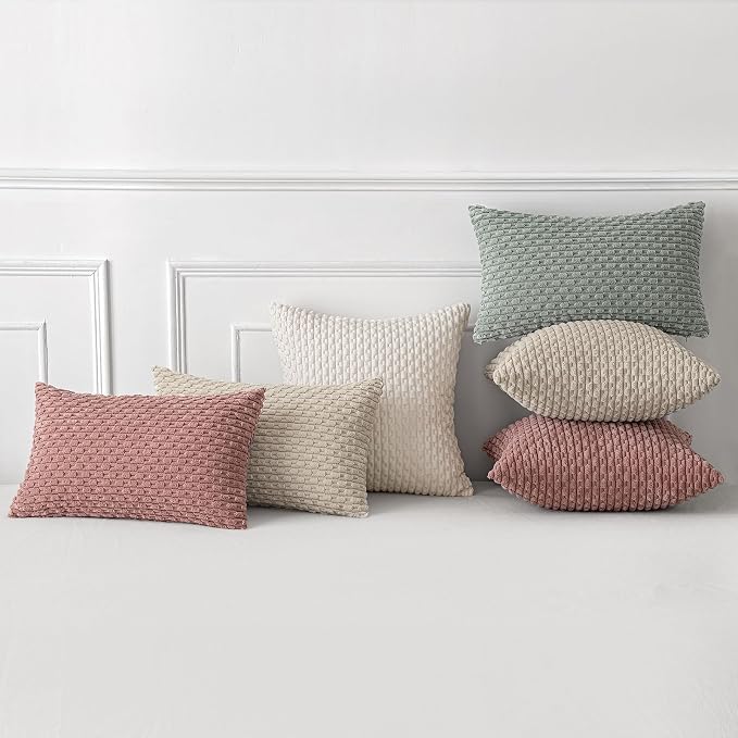 MIULEE Decorative Throw Pillow Covers 18x18 Blush Pink Textured Corduroy | Pack of 2 Striped Pillow Covers Modern Farmhouse Home Decor for Couch Bed Sofa Living Room