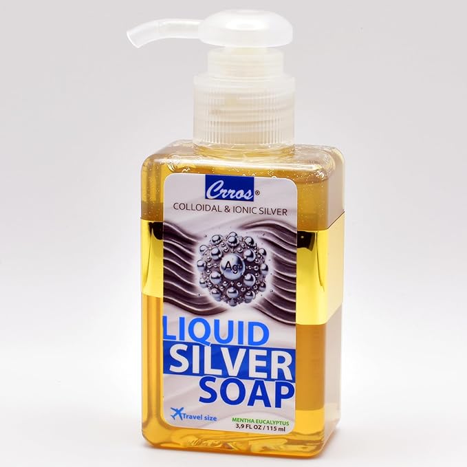 colloidal silver soap natural glycerin soap liquid skin cleanser for hands face body wash extra strenght sulfate SLS SLES parabens phthalates free soft fresh scent nanosilver gel with pump