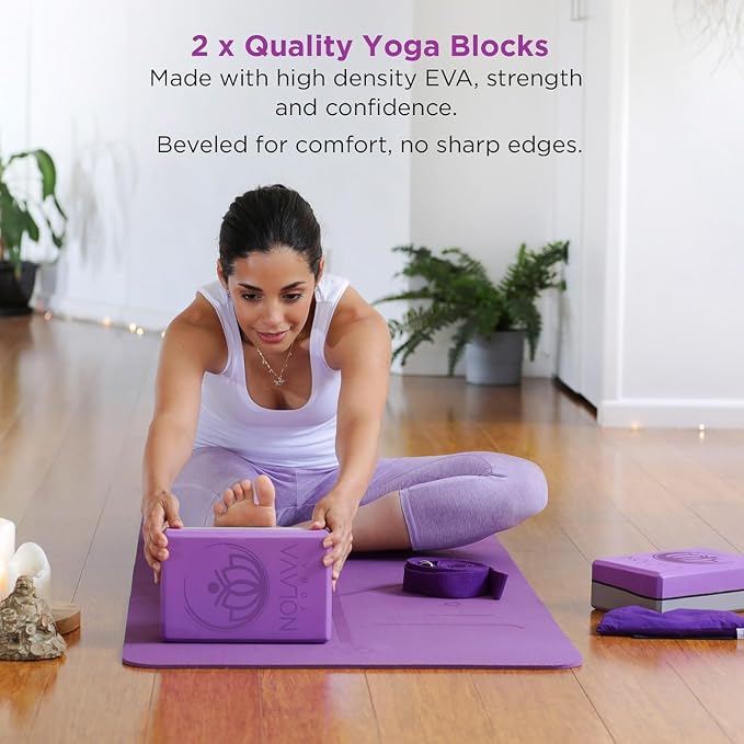 Nolava Yoga Mat with Bag – 72 x 24 inch, 1/4 inch Thick Non-Slip Mat – Includes Slap Band, Black Zippered Carry Tote with Mat Sleeve & Inner Pocket – For Yoga, Pilates, Home or Studio.