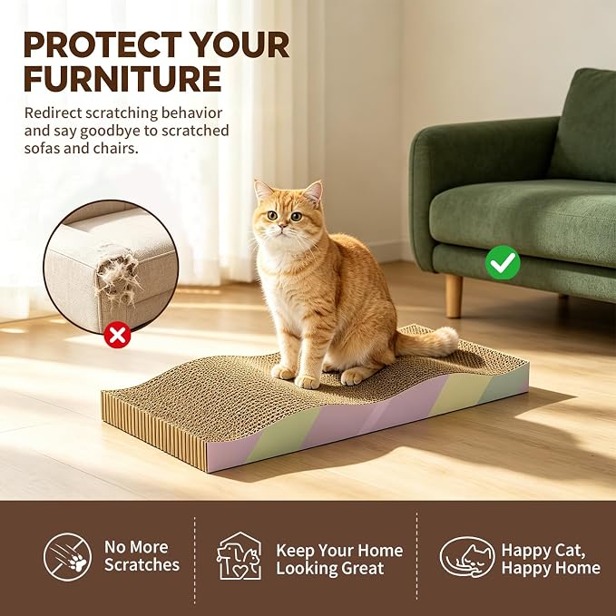 Cat Scratching Board 2-Pack, Reversible Cat Scratcher Pad, Large | Odor-free,Double-sided use,Wave shape,Sturdy,Extra Large,Custom corrugated board,2 Count,cat toys