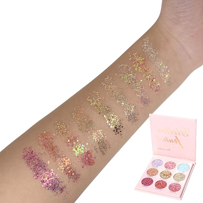 9 Colors Glitter Shimmer Eyeshadow Palette, Sparkle Neutral Eye Shadow Palettes, Natural High Pigment Eyeshadow Long Lasting Blendable, Eye Brightener Eye Shadow Primers, sombras para ojos