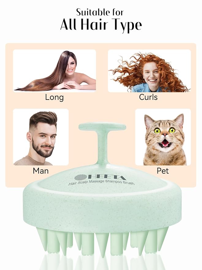 HEETA Hair Scalp Massager for Hair Growth, Shampoo Brush, Scalp Scrubber Exfoliator with Soft Silicone Bristles for Dandruff Removal to Relieve Stress, Wet Dry Use Updated Material, Green