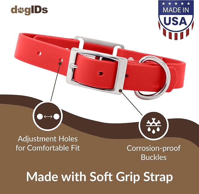 dogIDs Personalized Dog Collar – ScruffTag Custom Waterproof Biothane Dog Collar with Laser-Engraved Name, Durable & Odor-Resistant – USA Made | Red, 5/8 in x 12 in (Fits Neck Sizes 11-13 in)