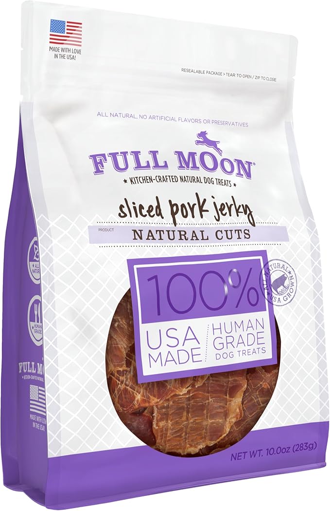 Full Moon® Natural Cut Pork Jerky Dog Treats 10 oz | Human Grade, No corn, No wheat, No soy, Glycerin Free, Made in the USA