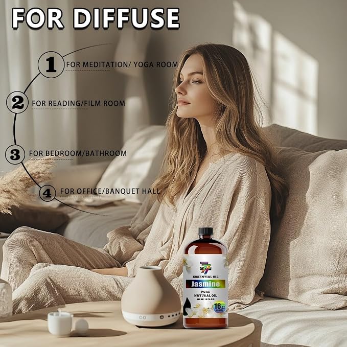 Jasmine Essential Oil, Jasmine Oils, for Diffuser, Massage, Humidifier, DIY Candles, Soap, Bedroom, Yoga, Gift, Essential Oil, GV77ZF Jasmine Fragrance Oil - 16 fl oz (480 ml)