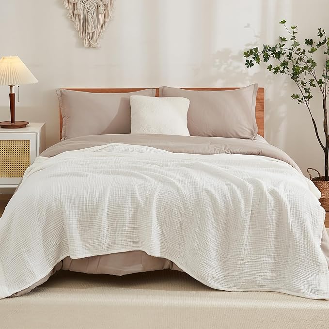 EMME Cotton Muslin Twin Blanket Breathable Gauze Soft Lightweight Adults Gifts for Women (White,60"x80")