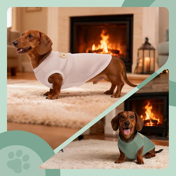 Dog Clothes for Small Dogs, Pet T-Shirt for Boys and Girls | Waffle Knit Dog Tank Top,Comfortable for Summer&Winter,Perfect for Dachshund(2PCS,Medium)