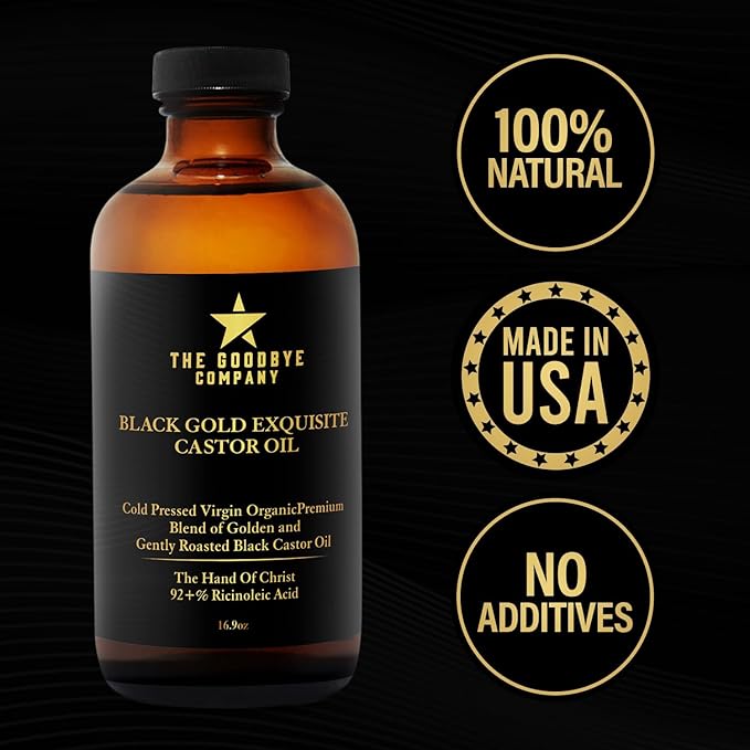 The Goodbye Company Black & Gold Castor Oil Blend – Cold-Pressed & Unrefined – Pure Hexane-Free Oil for Hair, Skin, Body, Eyelashes & Eyebrows