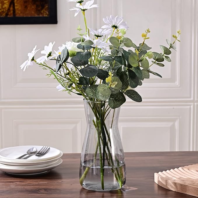 8 Inch Gray Glass Vase for Flowers, Modern Boho Table Decor | Farmhouse Vases For Rustic Vintage Living Room Kitchen Bedroom Halloween Christmas Decor House Book Shelf Office Decor