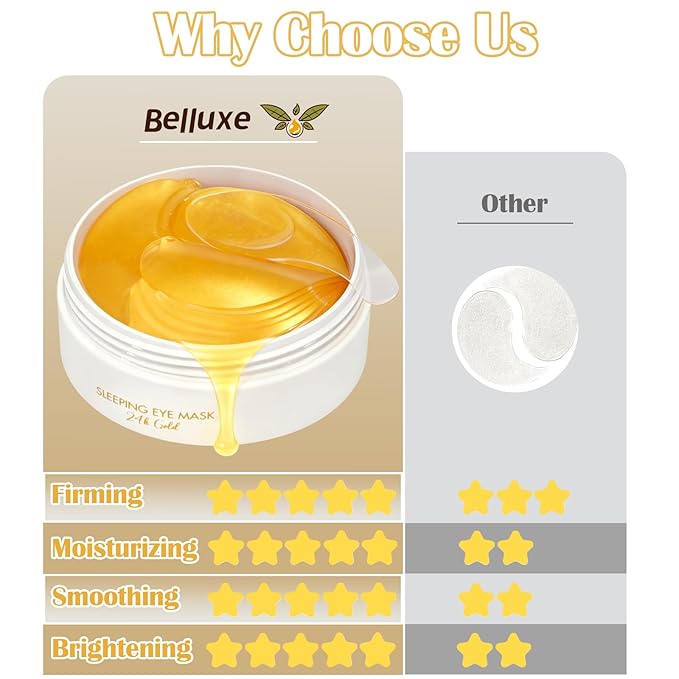 24K Gold Eye Mask – Firming Eye Gel Patches for Wrinkles & Dark Circles, Brightening Under Eye Care
