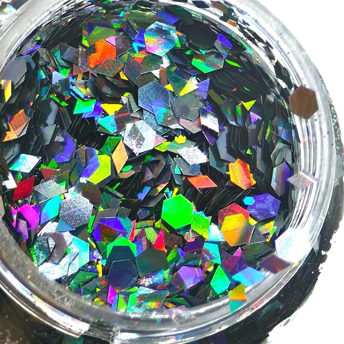 Dark Silver - Holographic Craft Glitter - 2oz Glitter Shaker Bright Colorful Mix Chunky Body Glitter Bulk - 24 Colors in Shaker, Cosmetic Grade Glitter - EBLB901