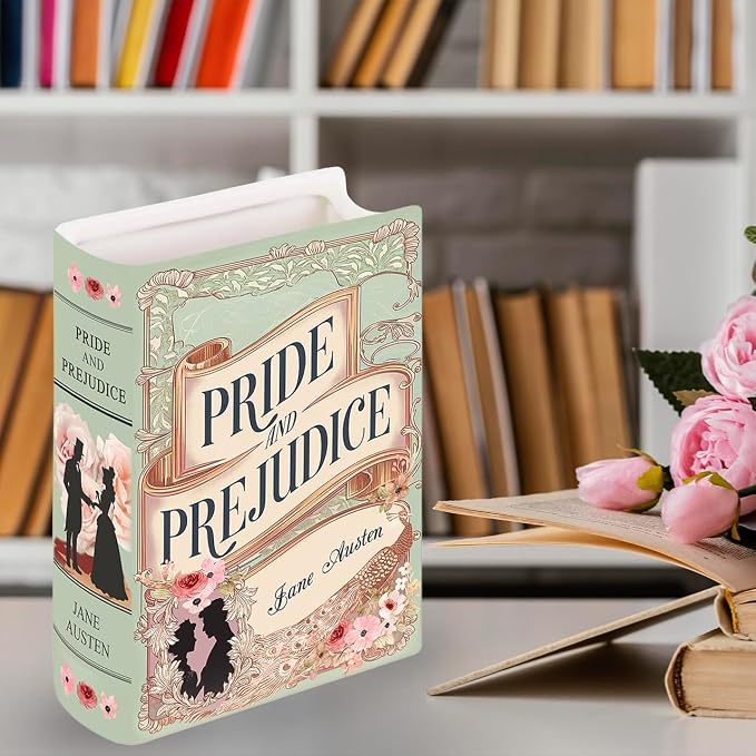 Ceramic Book Vase Pride and Prejudice Gifts for Book Lovers Women & Men - Jane Austen Gifts for Women Bookish Christmas Decor for Bookshelf - Bookworm Bookish Gift Cute Librarian Present for Readers