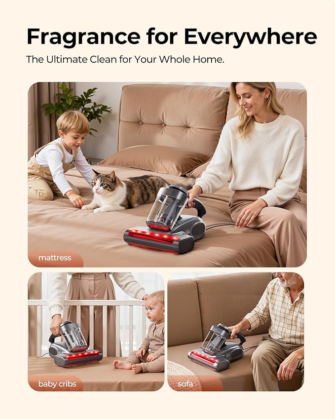 JIGOO J300 Pro Mattress Vacuum Cleaner, LED Sensor, Pet Hair, Infrared | Bed Vacuum Cleaner with 550W motor, 14Kpa suction, UV-C light and 140°F heat, U-FIR infrared, ultrasonic, fragrance