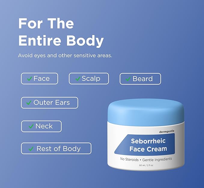 Seborrheic Dermatitis Face Cream - Skin Rejuvenation and Barrier Repair with MCT Oil, Squalane - Moisturizing Face, Scalp and Body Cream for Sensitive Skin Seb Derm - No Steroids for Lasting Results