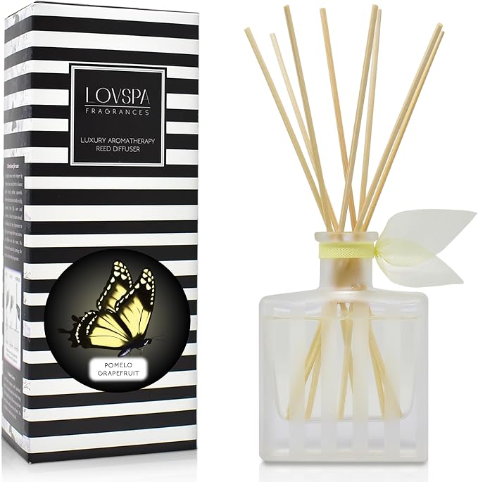 Reed Diffuser Set, Pomelo Grapefruit Scented Oil Diffuser with Sticks, Home Fragrance Accessories for Bathroom Shelf Decor, Aroma Diffusers for Home or Office Desk, USA Made